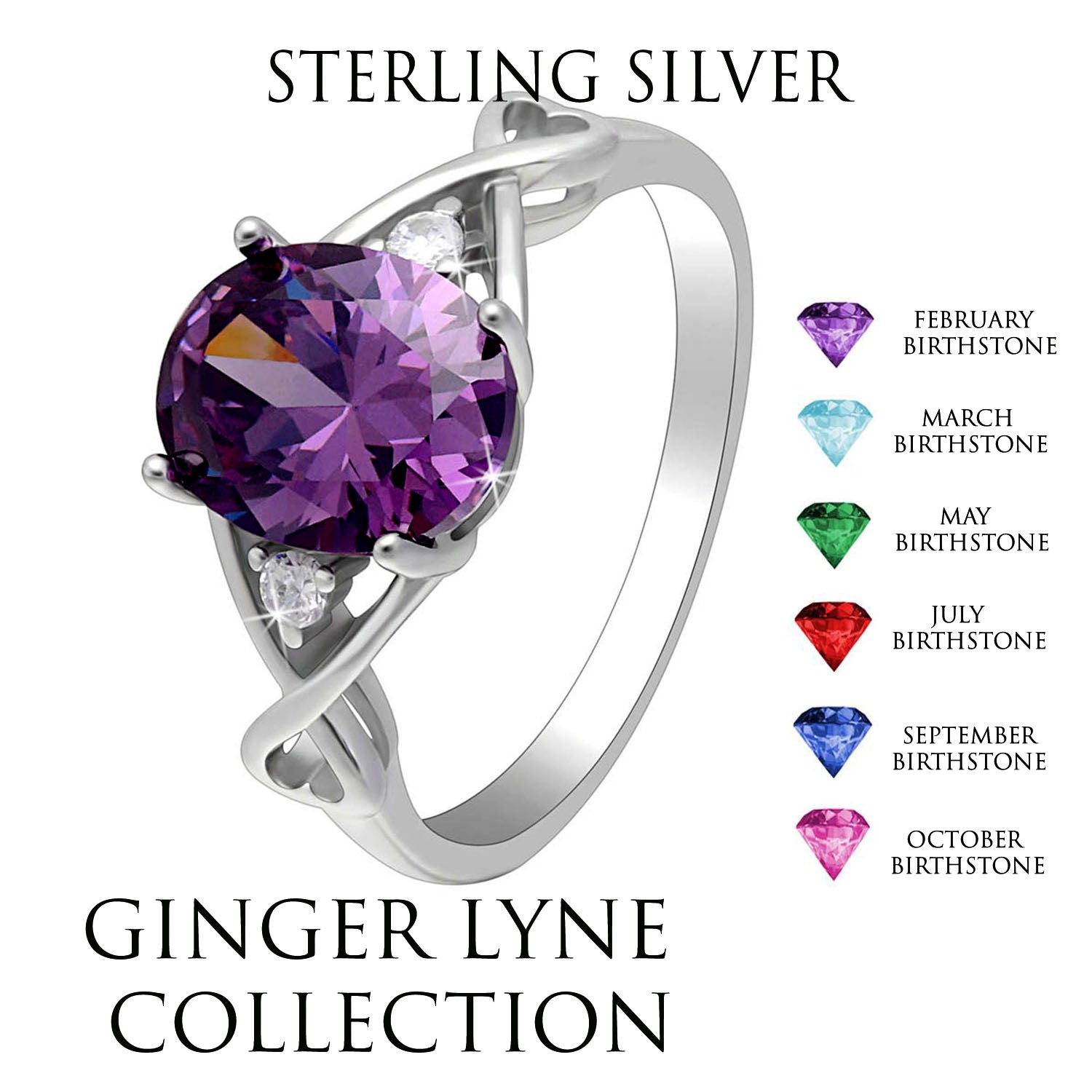Engagement Birthstone Ring Sterling Silver Cubic Zirconia Womens Ginger Lyne - blue,10