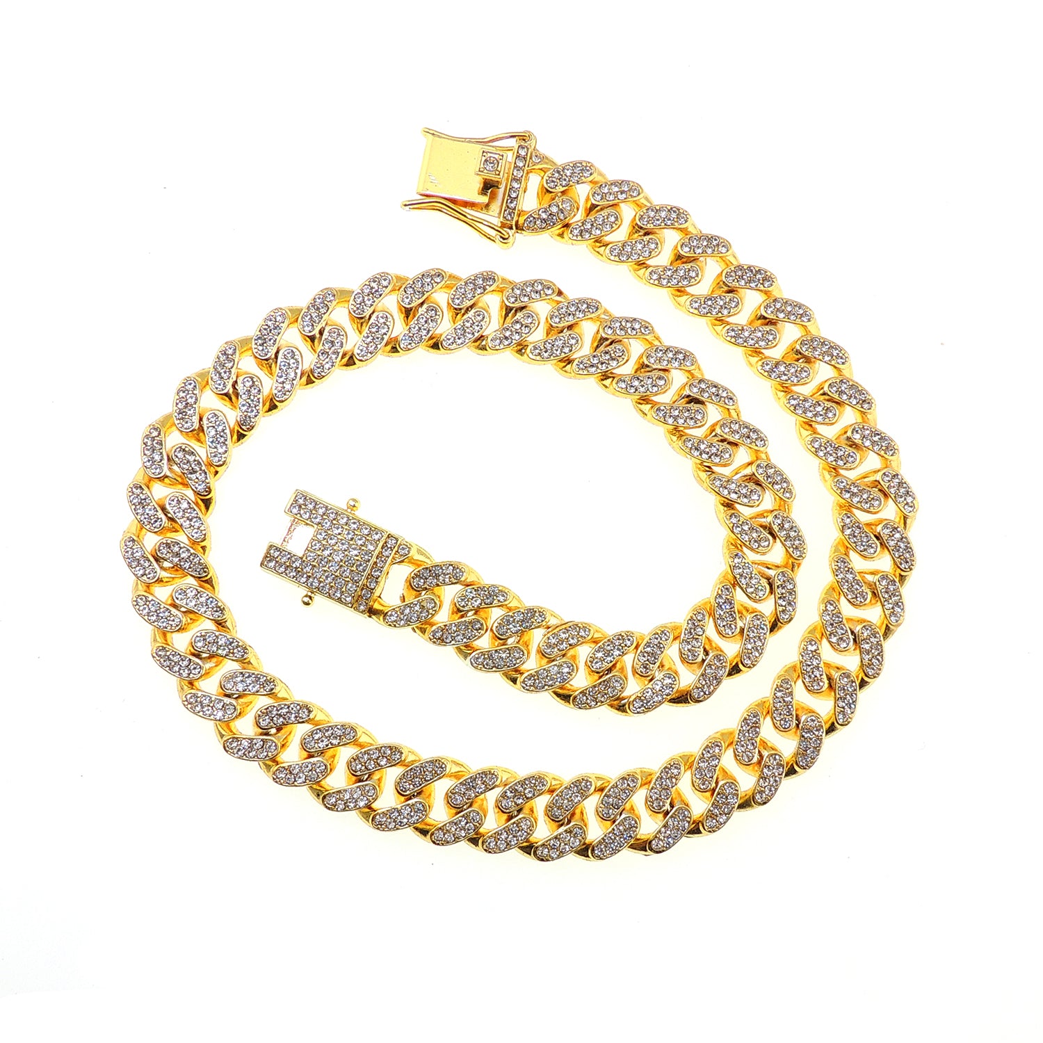 Gold Cuban Link Chain Necklace Iced Out Hip Hop Men Women Ginger Lyne Collection - 30 Inch Gold