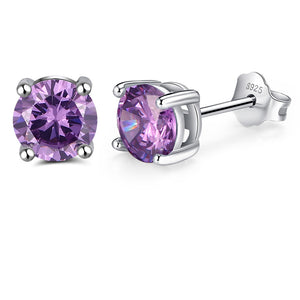 Round Cubic Zirconia Sterling Silver Stud Earrings Women Ginger Lyne - Purple