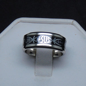 Jesus Black Wedding Band Ring Stainless Steel Mens Womens Ginger Lyne Collection - 10.5