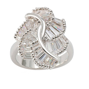 Jill Statement Ring Womens Baguette Cut White Gold Plated Ginger Lyne - 10