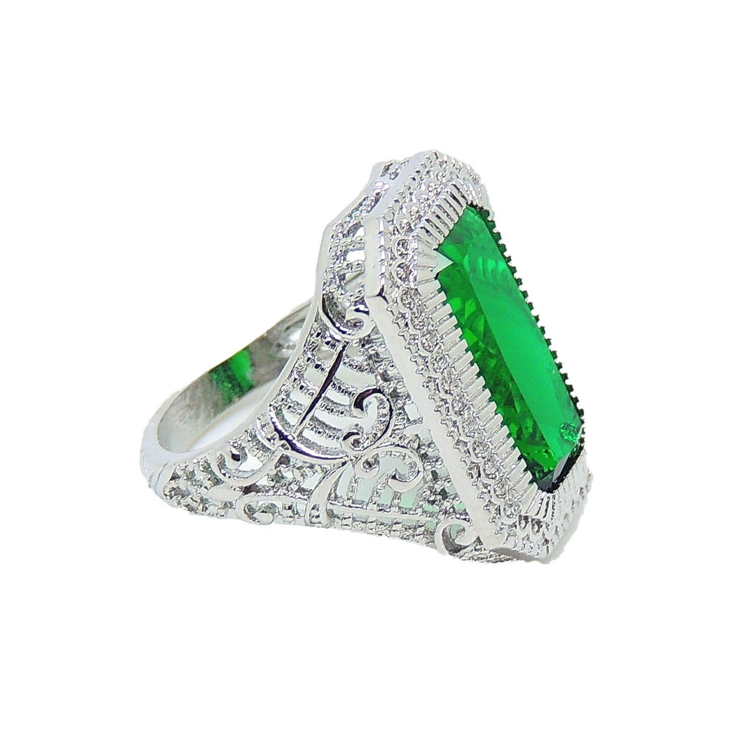 Dahlia Statement Ring Womens Green Emerald Cubic Zirconia Ginger Lyne - 10