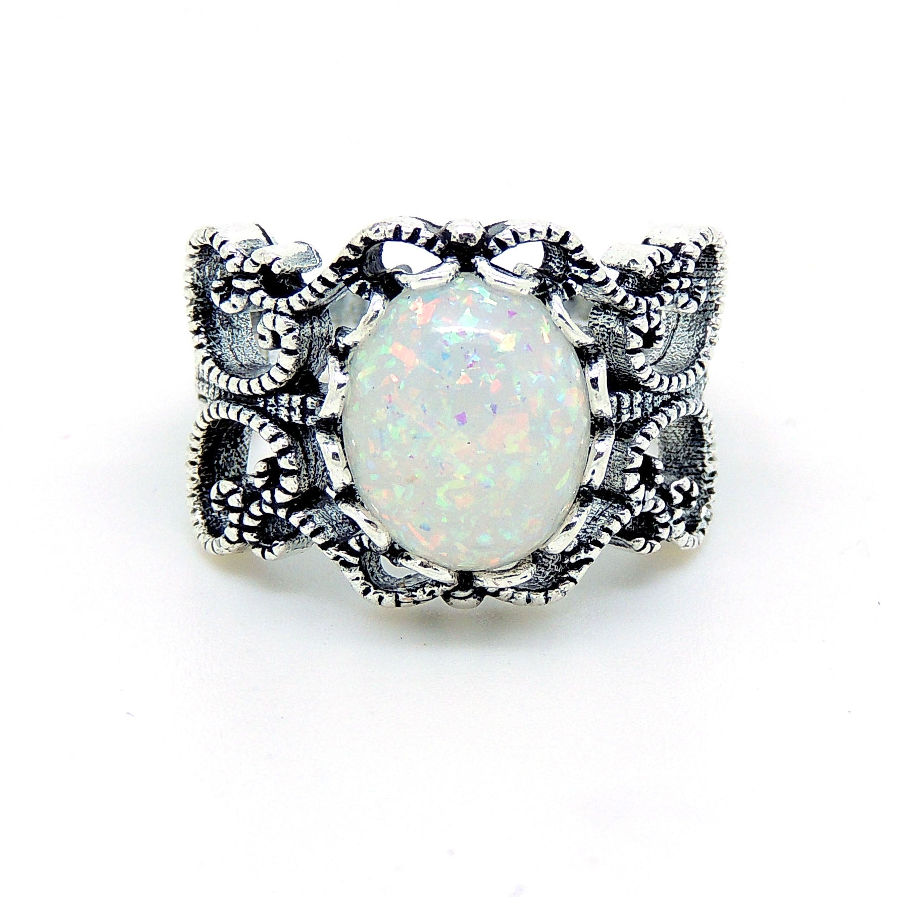 Filigree White Fire Opal Statement Ring Women Ginger Lyne Collection - White,6