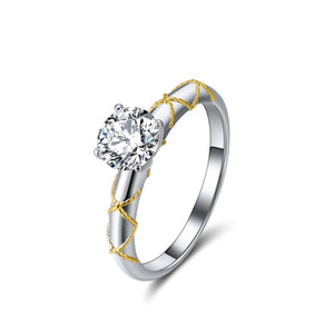 Amore Mia Engagement Ring Women 1 Ct Moissanite Sterling Silver Ginger Lyne Collection - Gold Trim,9