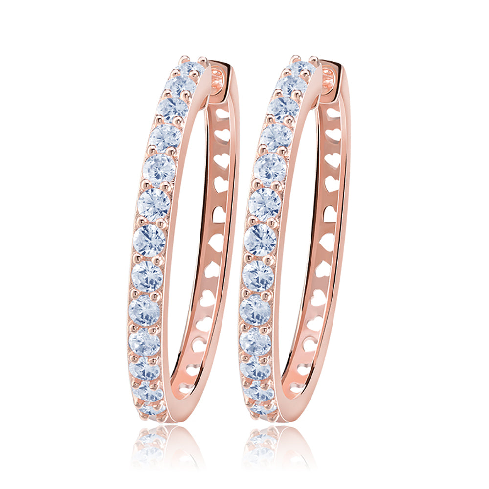 Hoop Earrings Rose Gold Plated Clear Cubic Zirconia Womens Ginger Lyne - Rose Gold
