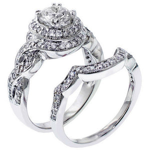 Bobbi Halo Pave Bridal Engagement Wedding Band Ring Set Ginger Lyne - 10