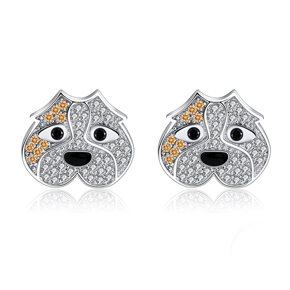 Pit Bull Dog Stud Earrings Sterling Silver Cubic Zirconia Womens Ginger Lyne - 2D Earrings