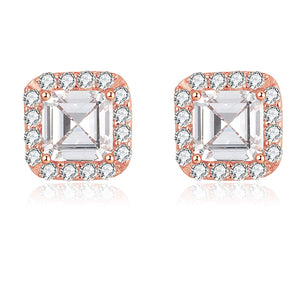 Square Halo Stud Earrings Cz Gold Sterling Silver Womens Ginger Lyne - Yellow Gold