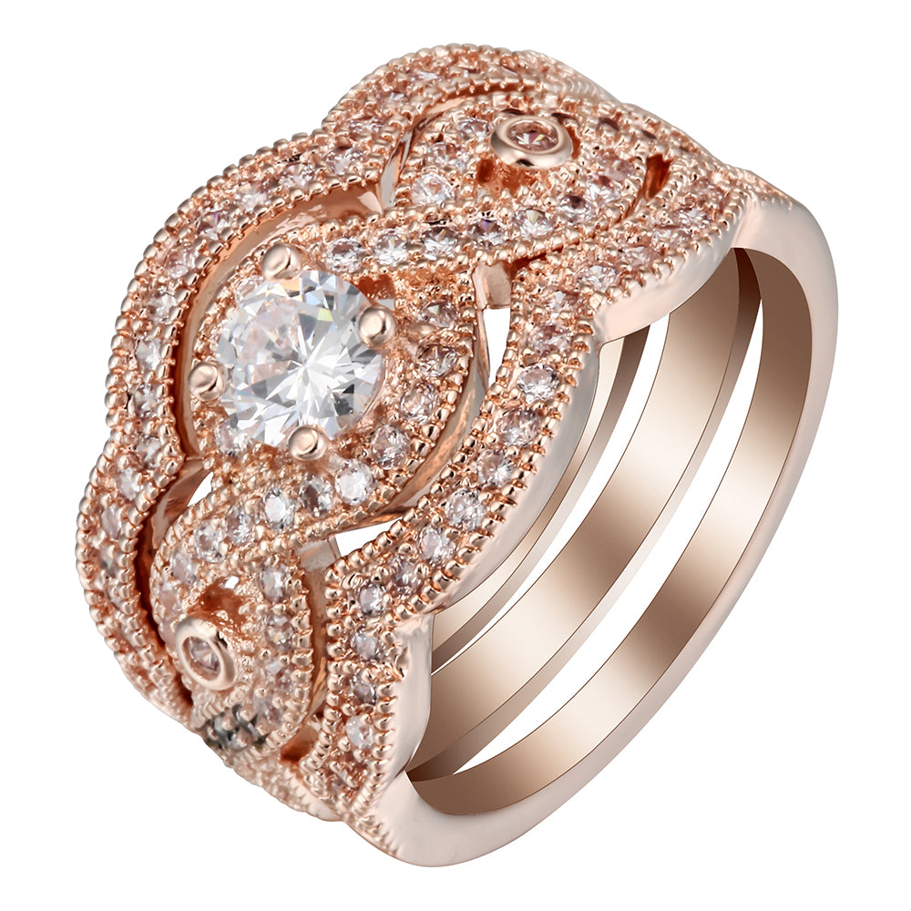 Rose Bridal Set Gold Plate 3pc Engagement Ring Band Womens Ginger Lyne Size 11 - Gold,11