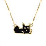 Load image into Gallery viewer, Black Cat Earrings Necklace or Set Gold Sterling Silver Girls Ginger Lyne - Necklace Only
