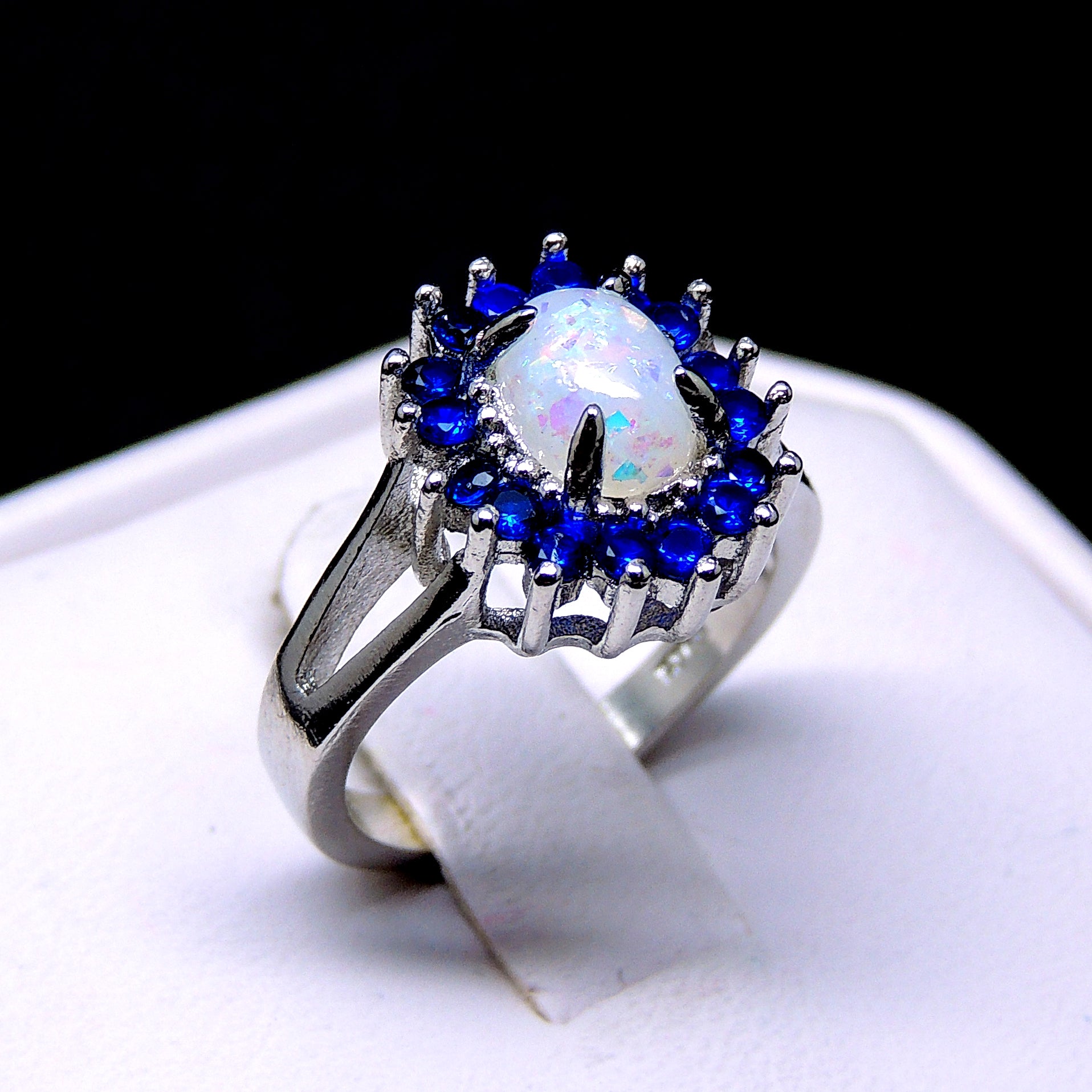 Reese Statement Engagement Ring Fire Opal Blue Cu Womens Ginger Lyne - 10