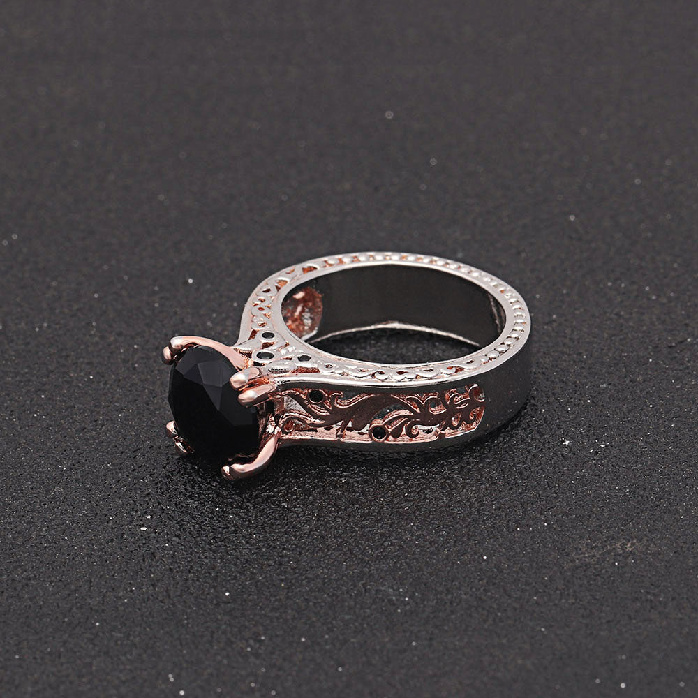 Nadia Engagement Ring Black Cz Rose Gold Plated Womens Ginger Lyne Collection - Black/Silver,11