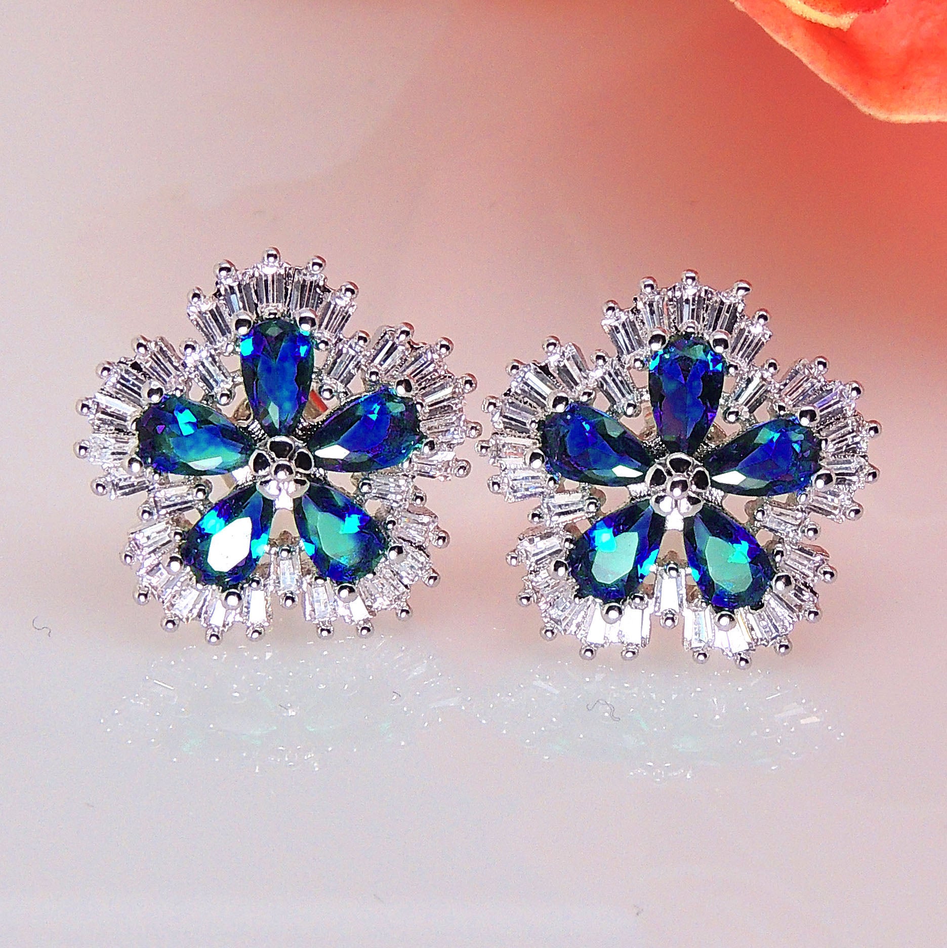Camran Blue Stud Earrings Women Cubic Zirconia Ginger Lyne Collection - Blue