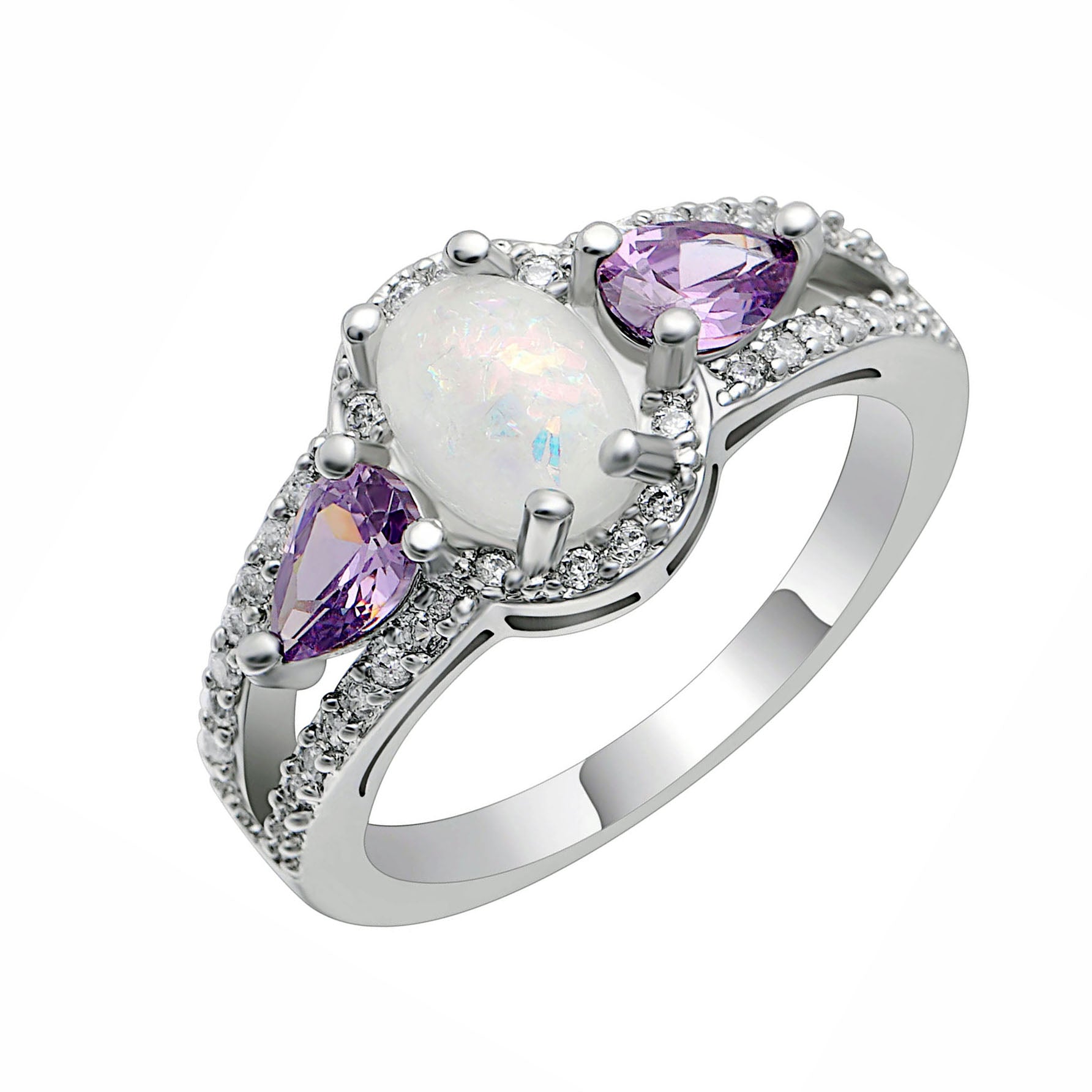 Chelsey Ring White Oval Shape Fire Opal Purple Cz Womens Ginger Lyne - White,12
