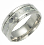 Load image into Gallery viewer, Glow in the Dark Bats Steel Wedding Band Ring Men Women Ginger Lyne - Silver/Inlay,11.5
