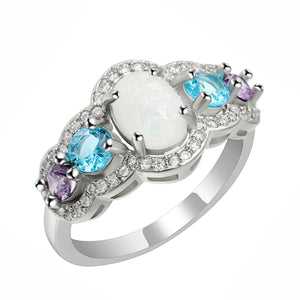 Riley Statement Ring White Fire Opal Purple Blue Cz Womens Ginger Lyne Collection - 8