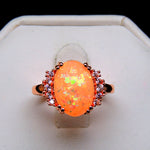 Load image into Gallery viewer, Kennedy Statement Ring Oval Rose Plated Fire Opal Womens Ginger Lyne - 10
