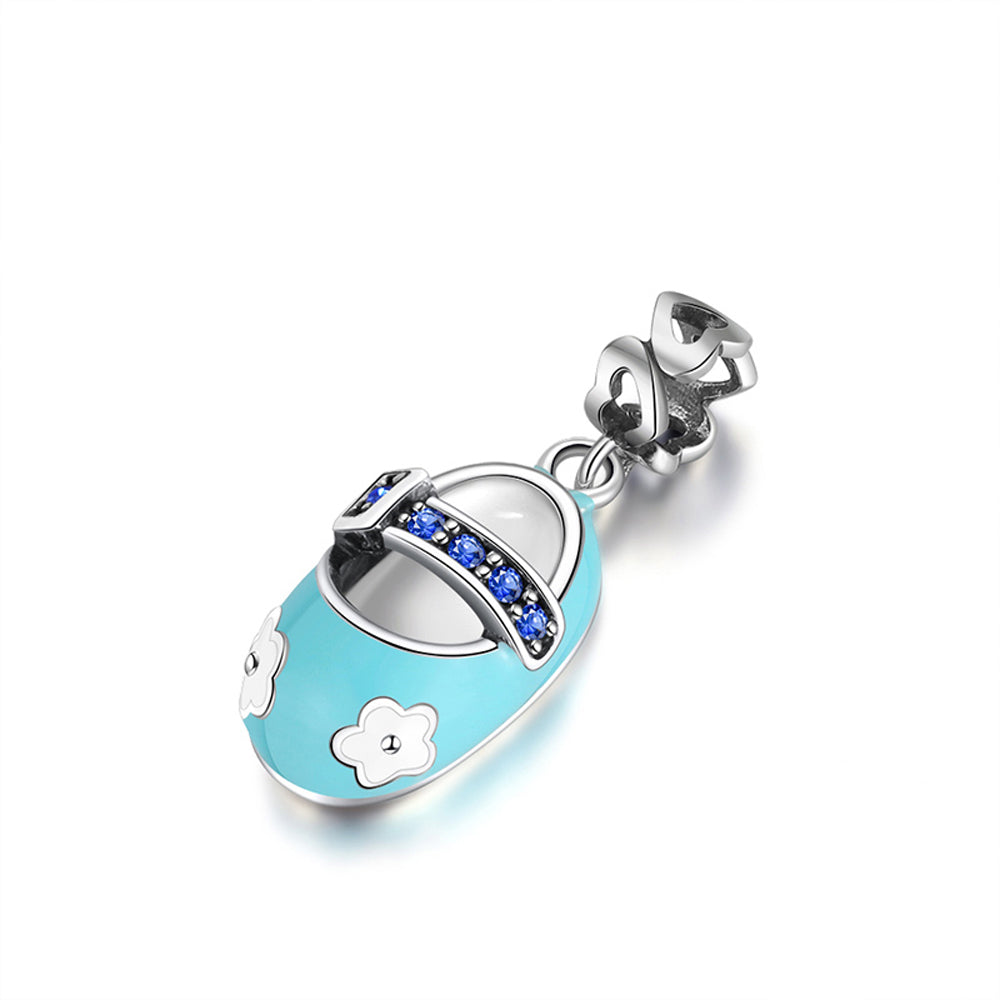Baby Shoe Charm European Bead CZ Sterling Silver Ginger Lyne Collection - Blue