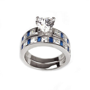 Kaeli Bridal Set Engagement Ring Wedding Band Blue Womens Ginger Lyne - 10