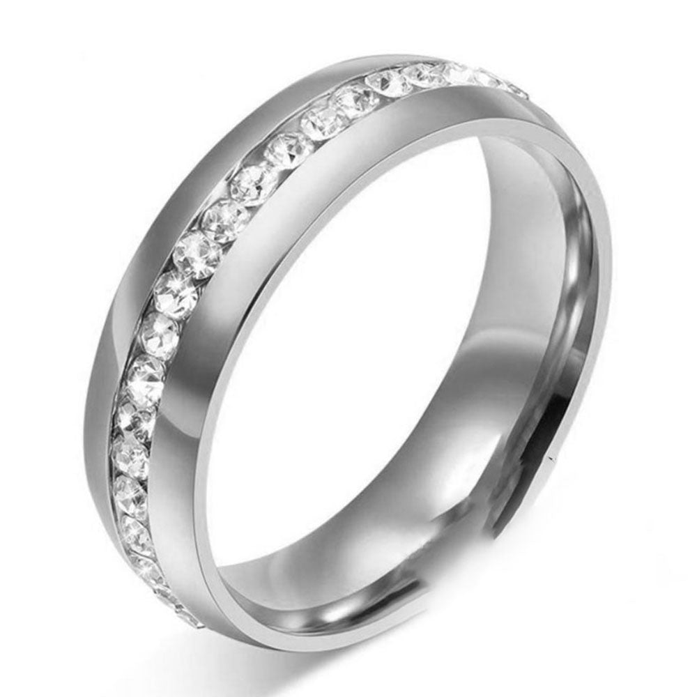 One Row Cz Wedding Eternity Band Ring Steel Womens Mens Ginger Lyne Collection - Silver,6