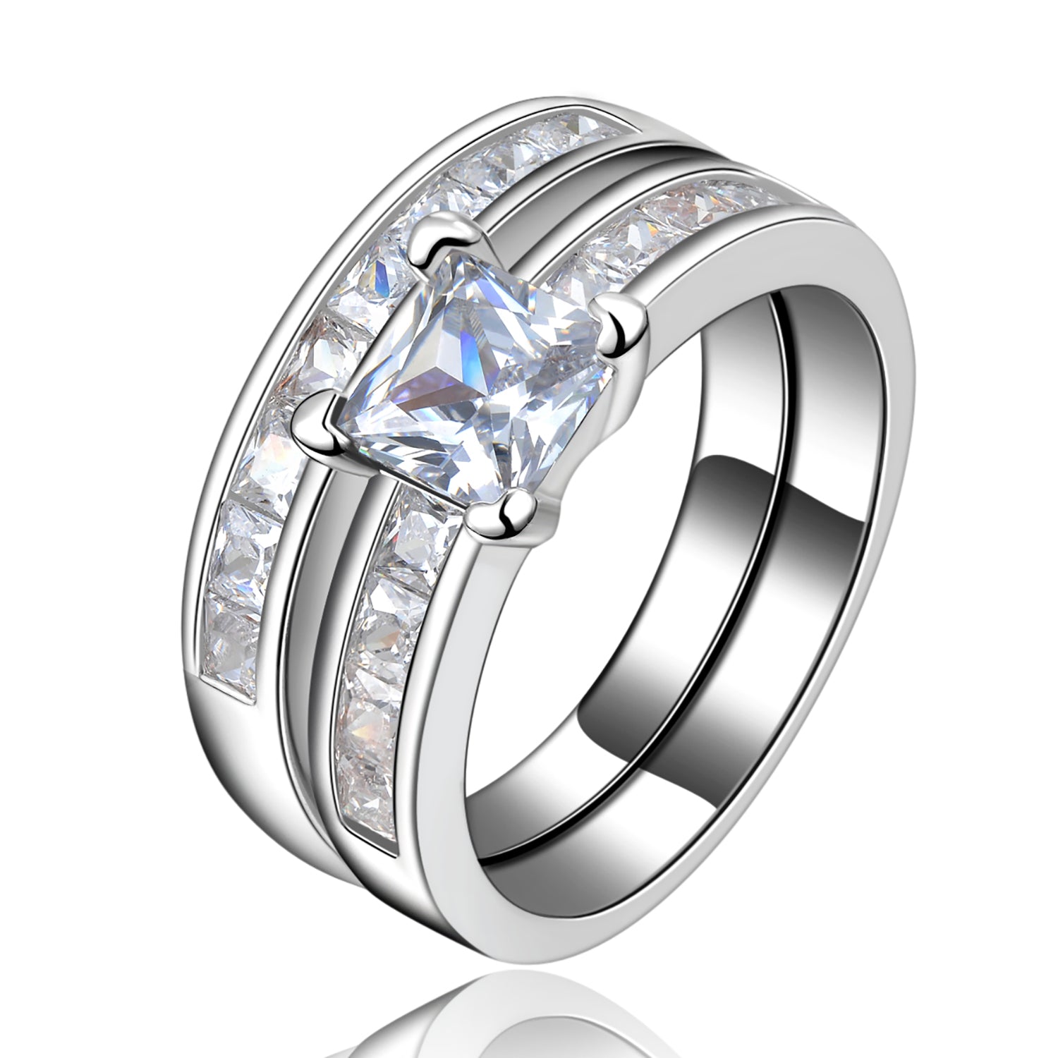 Kristie Bridal Set Princess Cut Cz Engagement Ring Womens Ginger Lyne Collection - 10