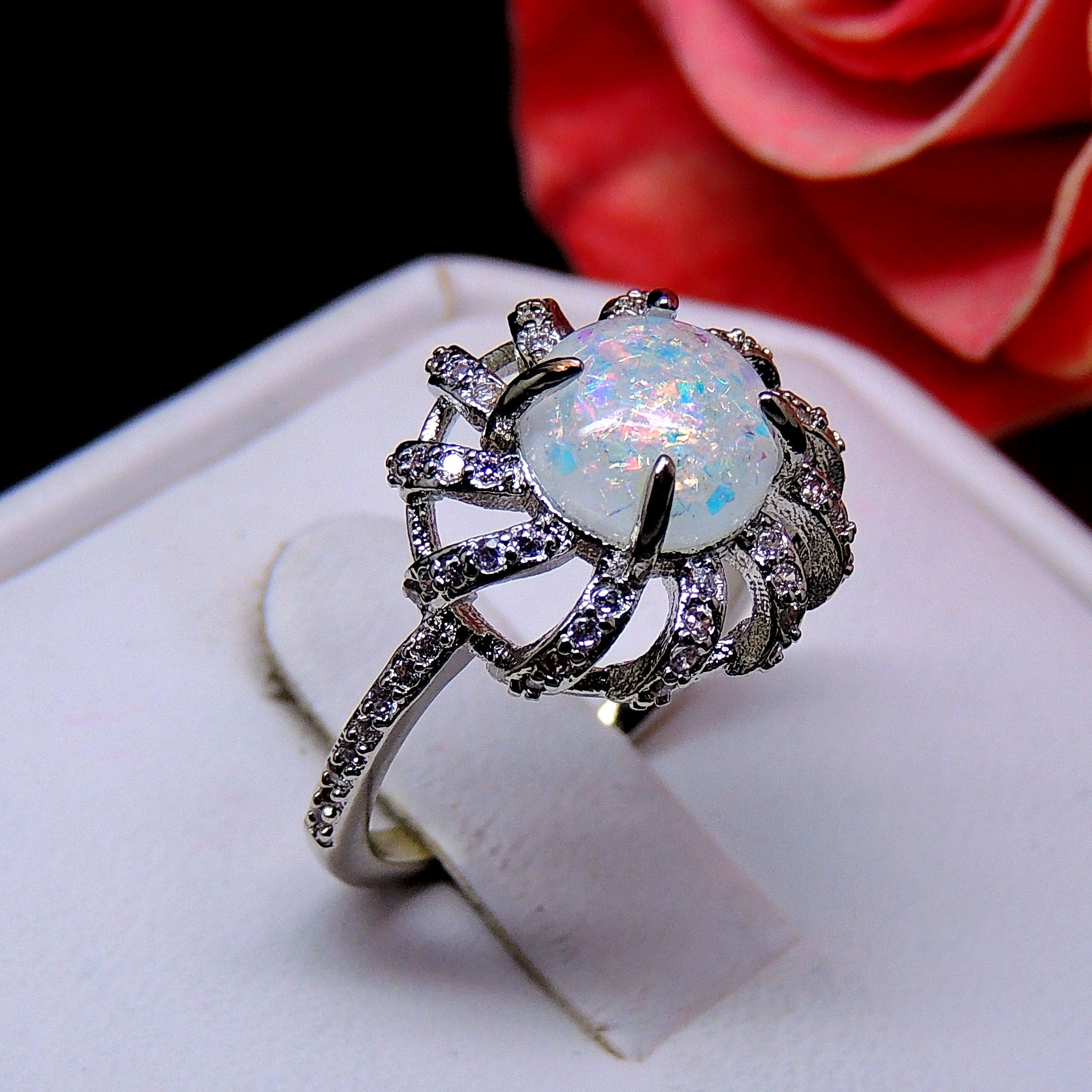 Mckayla Statement Ring Created Fire Opal Clear Cz Womens Ginger Lyne - 10