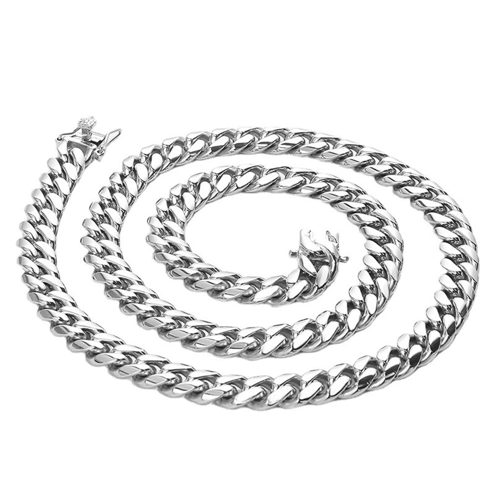 Cuban Link Chain Necklace Gold Stainless Steel Hip Hop Men Women Ginger Lyne - Silver-10mm-18