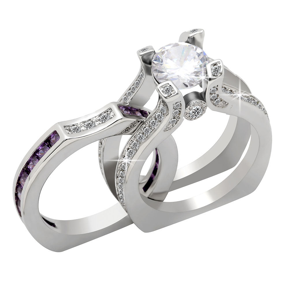 Skylar Bridal Set Band Inserts Engagement Ring Cz Womens Ginger Lyne - Purple/Clear,12
