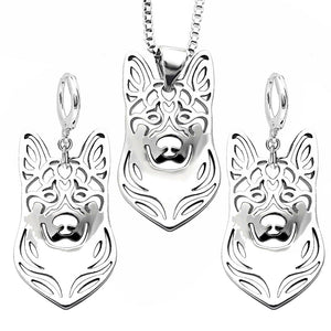German Shepherd Dog Silver Necklace Earrings Set Women Ginger Lyne - Dog Set