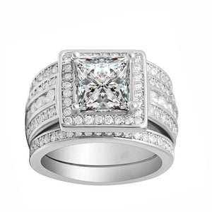 Beverly Halo 3 Ring Bridal Set Engagement 2 Wedding Bands Ginger Lyne - Silver,9