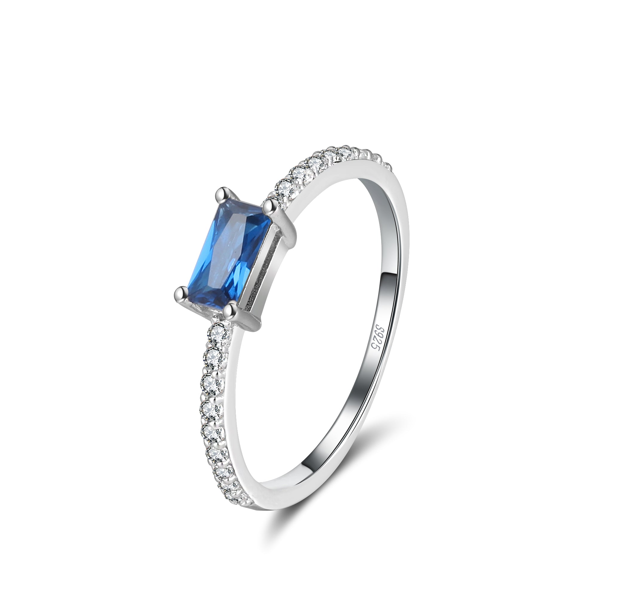 Emerald Cut Blue Cz Engagement Ring Sterling Silver Women Ginger Lyne - 6