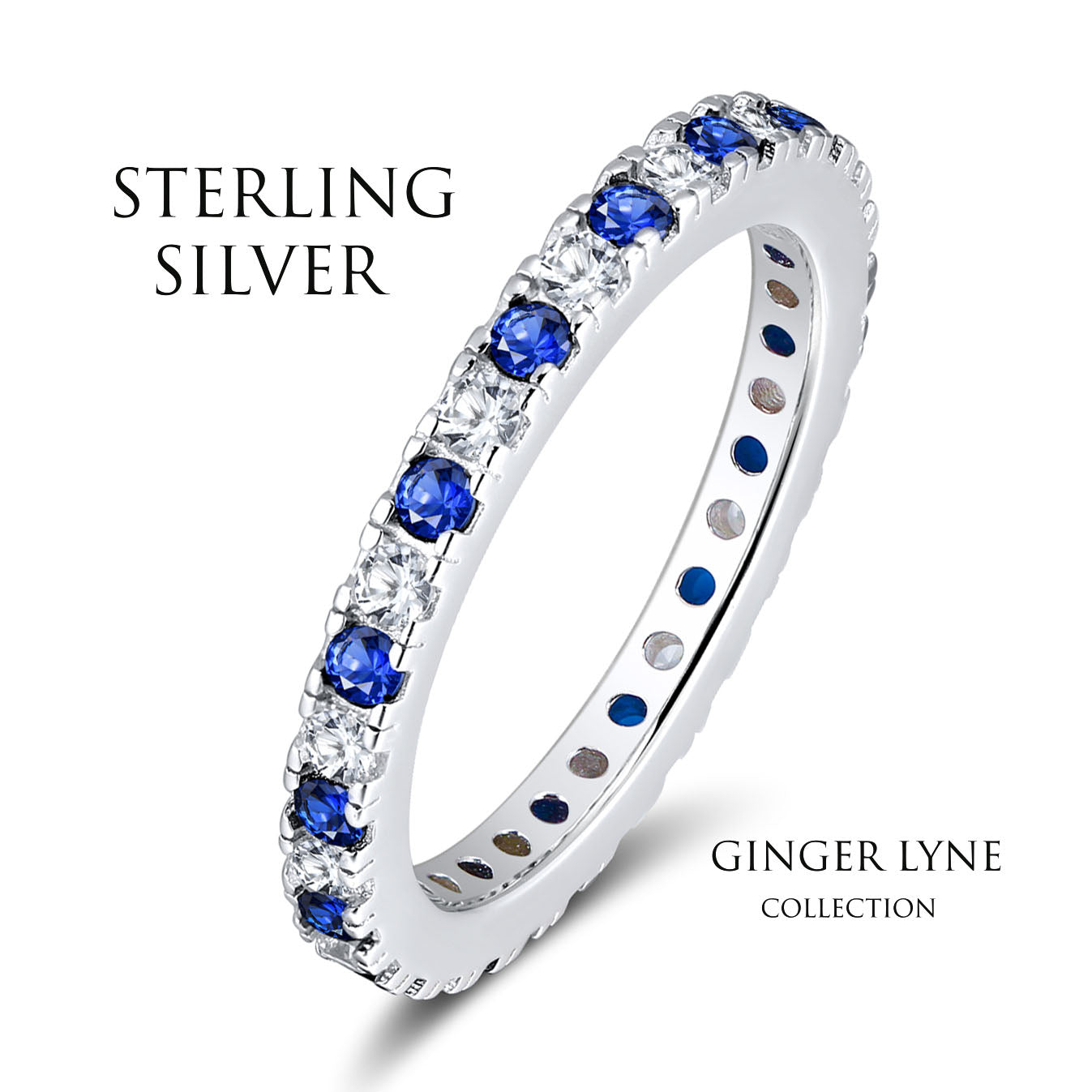 Eternity Band Wedding Ring for Women Blue Cz Sterling Silver Ginger Lyne Collection - 6