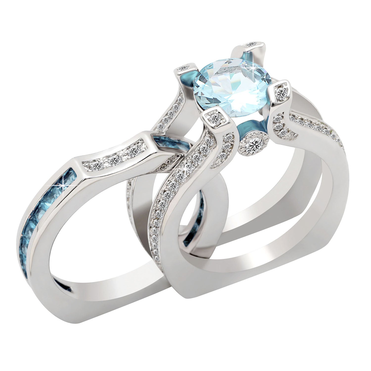 Skylar Bridal Set Band Inserts Engagement Ring Cz Womens Ginger Lyne - Blue/Blue,10