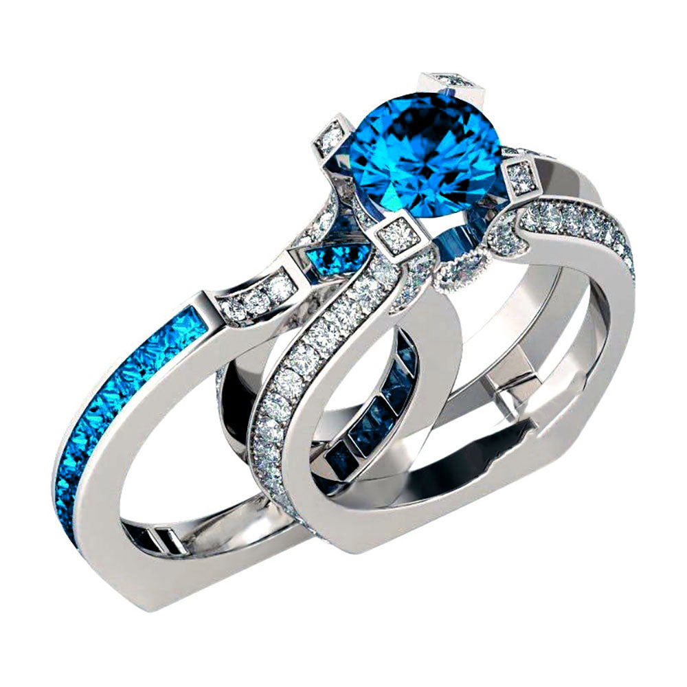 Skylar Bridal Set Band Inserts Engagement Ring Cz Womens Ginger Lyne - Blue/Blue,8