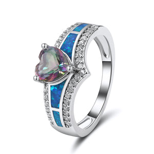 Majestic Heart Cz Promise Ring Created Fire Opal Girl Women Ginger Lyne - Rainbow,7