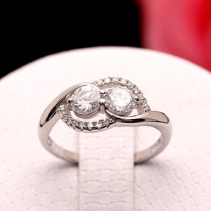 Albany Engagement Ring Womens Two Stone Sterling Silver Ginger Lyne - 6