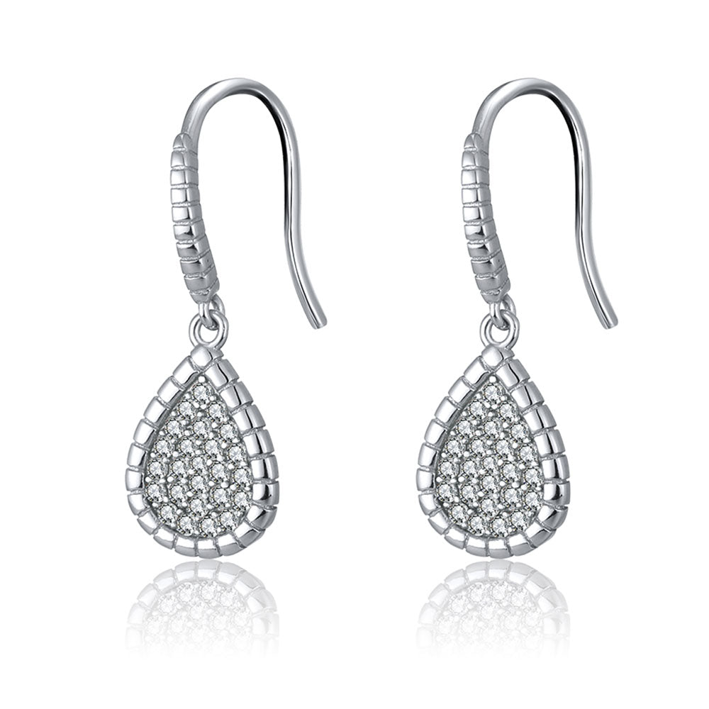 Teardrop Dangle Hook Earrings Cz Sterling Silver Womens by Ginger Lyne - Silver