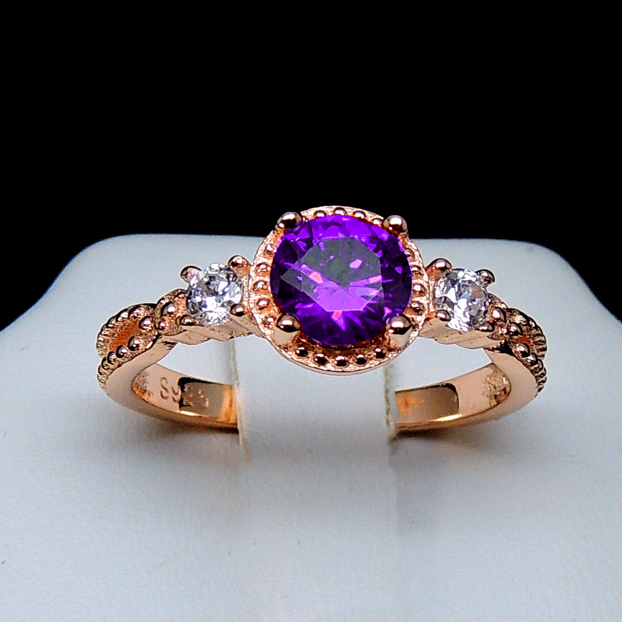 Alexandra Birthstone Ring Rose Gold Sterling Silver Purple CZ Womens Ginger Lyne Collection - Purple,10