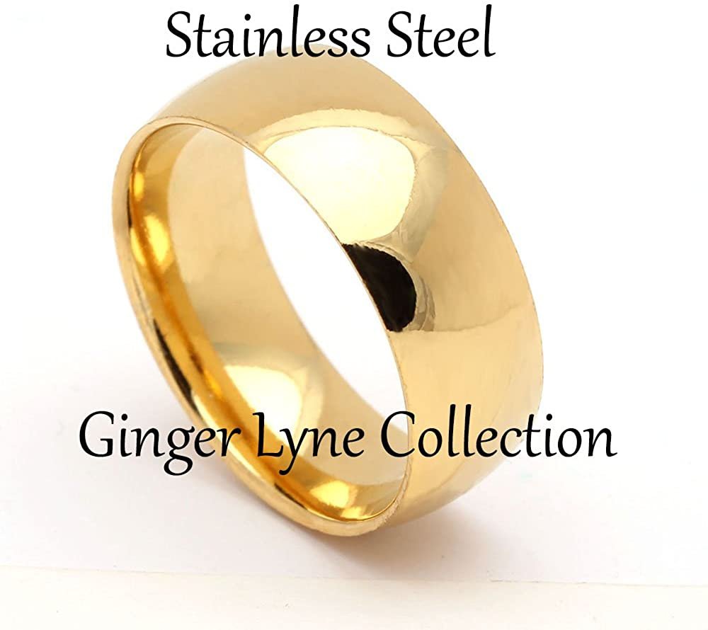 8mm Wedding Band Ring Mens or Womens Gold Stainless Steel Ginger Lyne - 10