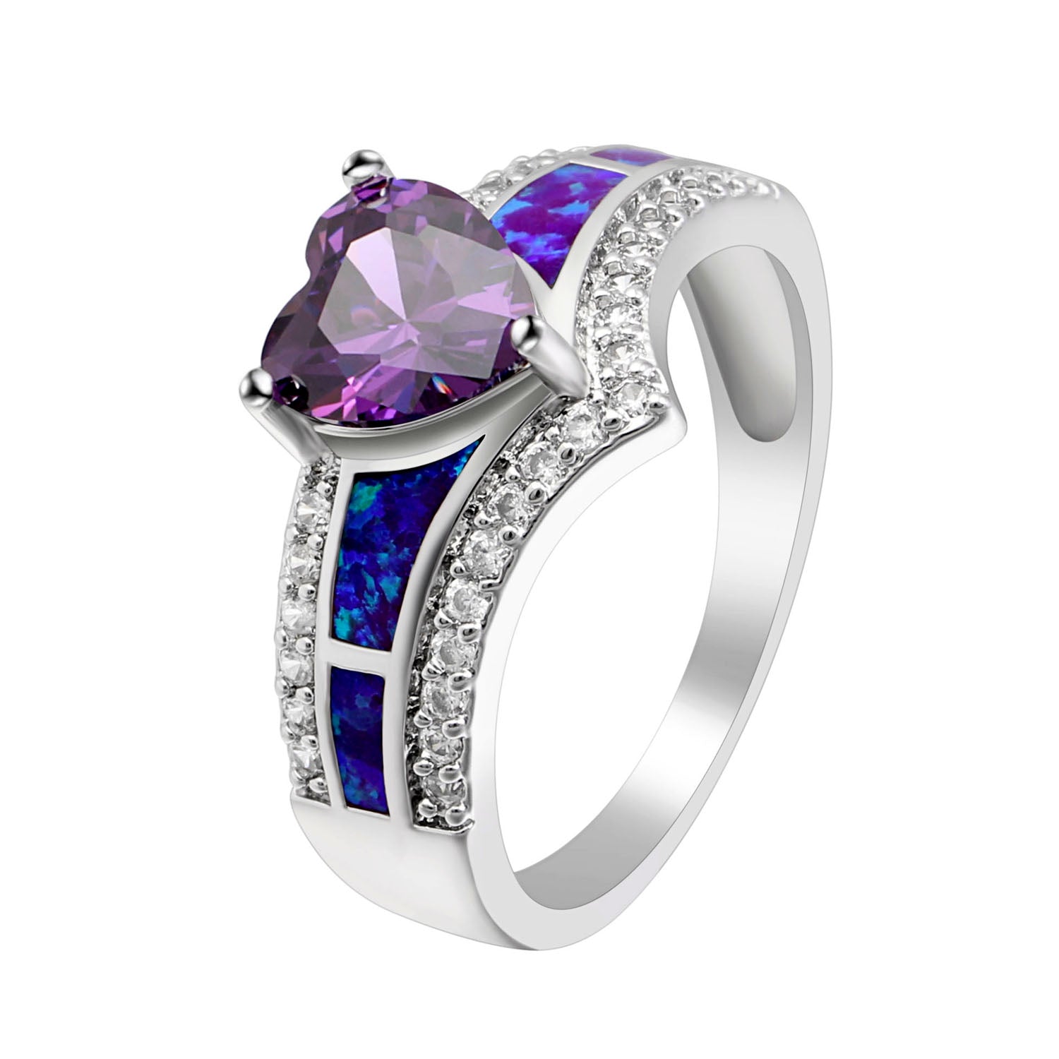Majestic Heart Cz Promise Ring Created Fire Opal Girl Women Ginger Lyne - Purple,6