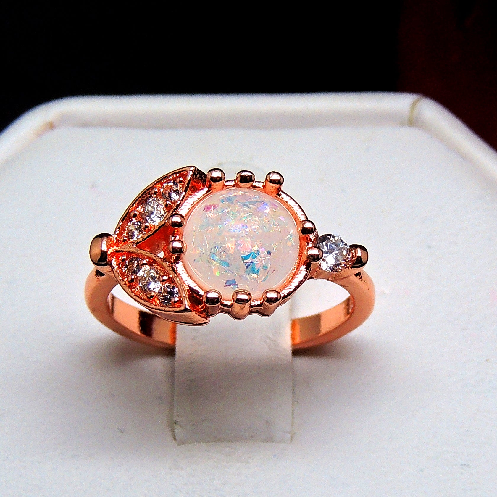 Sedona Statement Ring Created Fire Opal Leaf Design Womens Ginger Lyne - 10