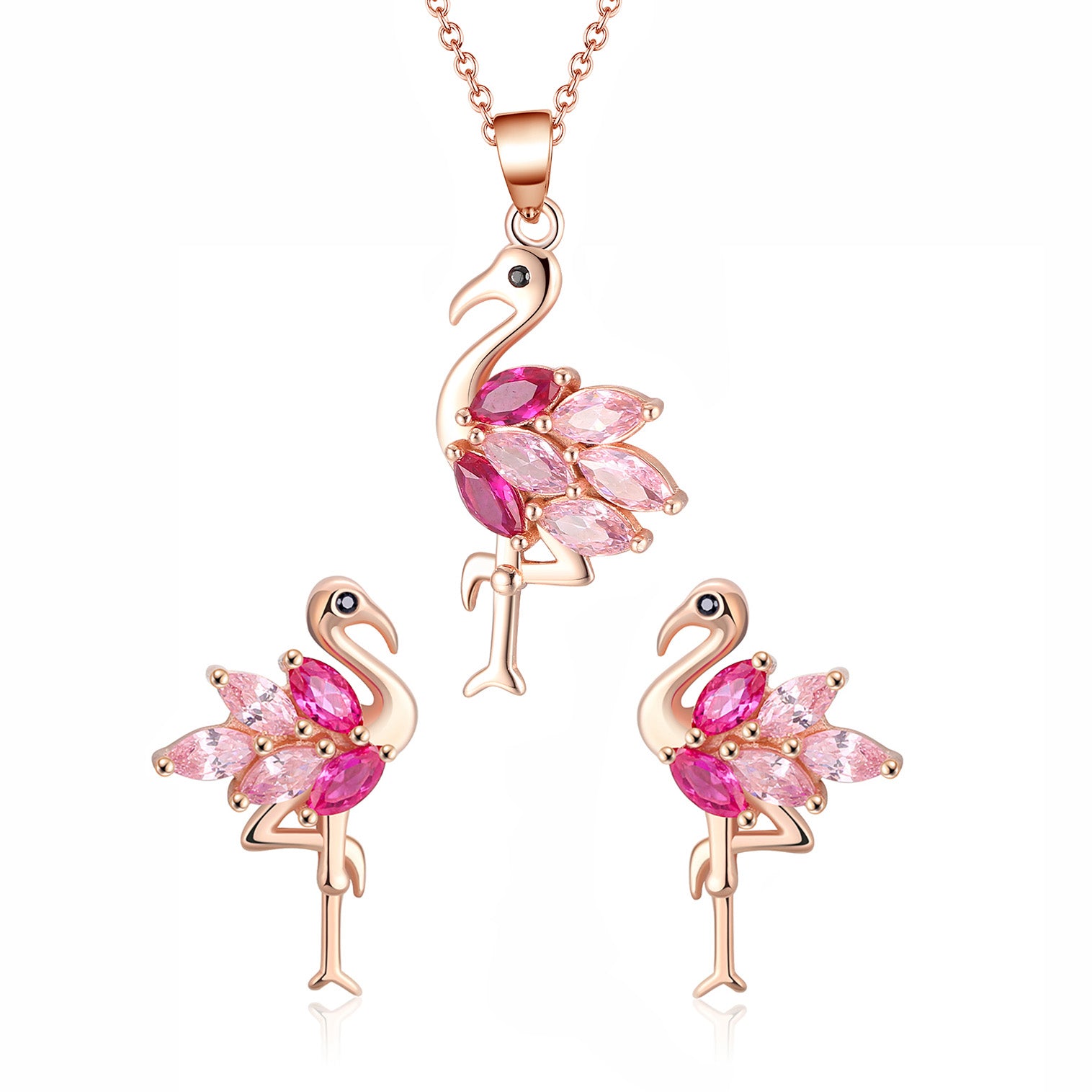 Pink Flamingo Bird Necklace Cz Rose Sterling Silver Girls Ginger Lyne Collection - Necklace