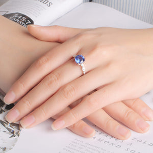 Created Blue Sapphire Engagement Ring for Women Sterling Silver Ginger Lyne Collection - 10
