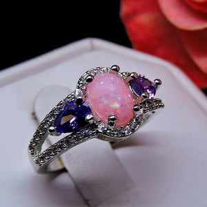 Chelsey Ring Pink Oval Shape Fire Opal Purple Cz Womens Ginger Lyne - Pink,10