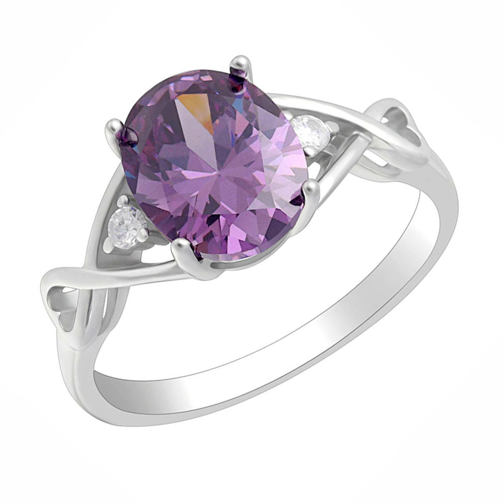 Engagement Birthstone Ring Sterling Silver Cubic Zirconia Womens Ginger Lyne - Purple,6