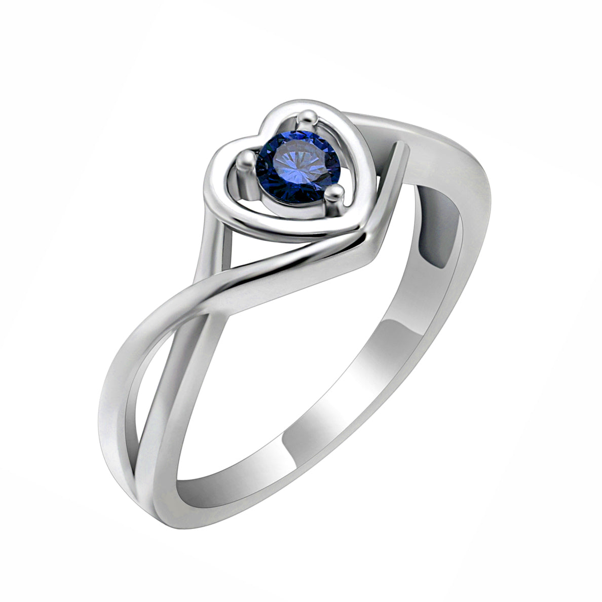 Christine Promise Ring Heart Engagement Women Silver Cz Ginger Lyne - September Blue,12