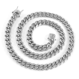 Cuban Link Chain Necklace Stainless Steel Hip Hop Men Women Ginger Lyne - Silver-10mm-24