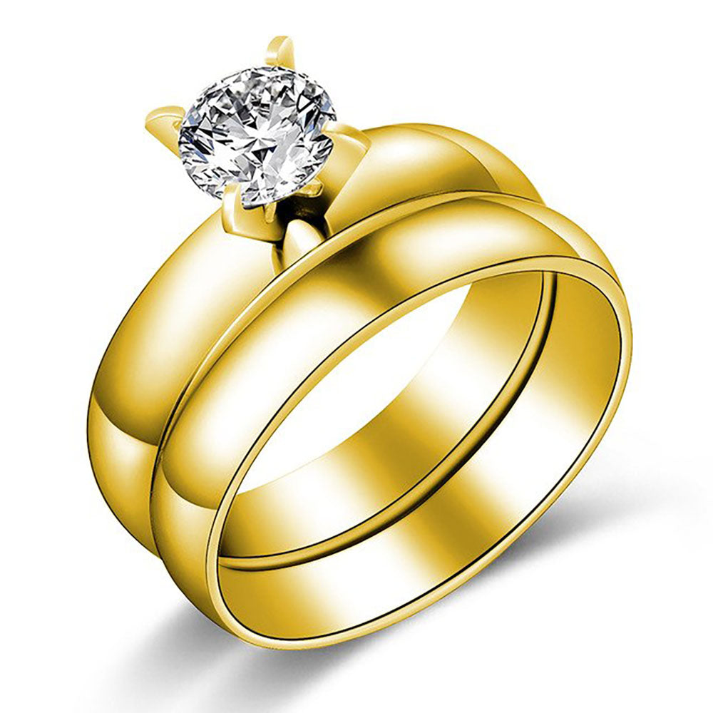4mm Bridal Set Engagement Ring Women Stainless Steel Band Ginger Lyne - Gold,11