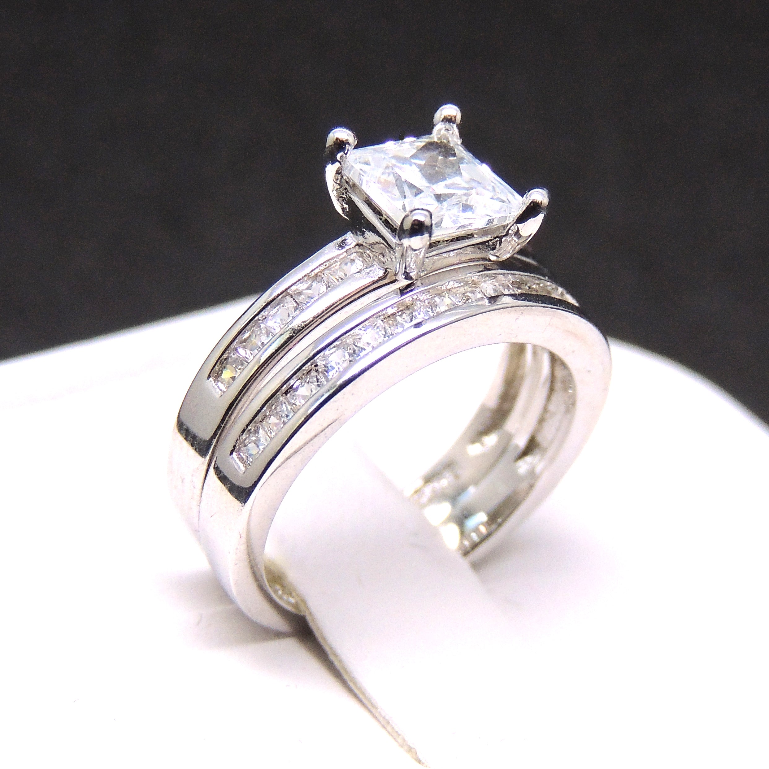 Kristie Bridal Set Princess Cut Cz Engagement Ring Womens Ginger Lyne Collection - 10