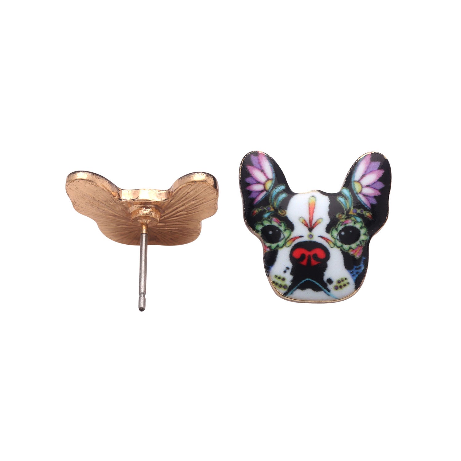 French Bulldog Boston Terrier Stud Earrings Enamel Colorful From the Ginger Lyne Collection - Style 1